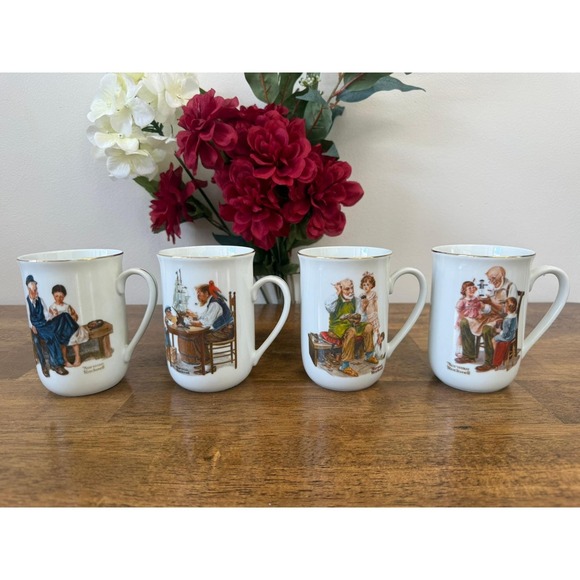 rockwell museum Other - Norman Rockwell Collector Porcelain Mug‎ Set Vintage 1982 Rockwell Museum Boxed